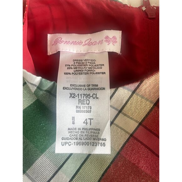 Bonnie Jean Plaid Holiday Dress with Red Coat Sz 4T - Picture 4 of 7